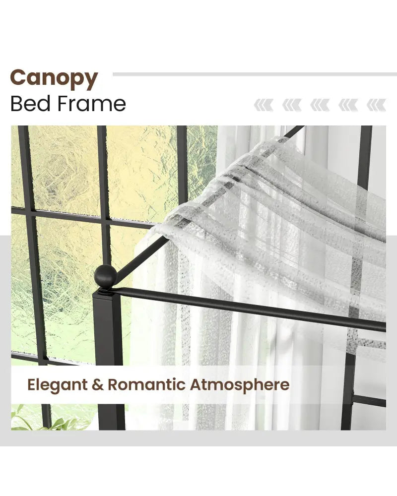 Twin/Full/Queen Size Metal Canopy Bed Frame with Slat Support-Full Size - Black - Simple Bed Frame