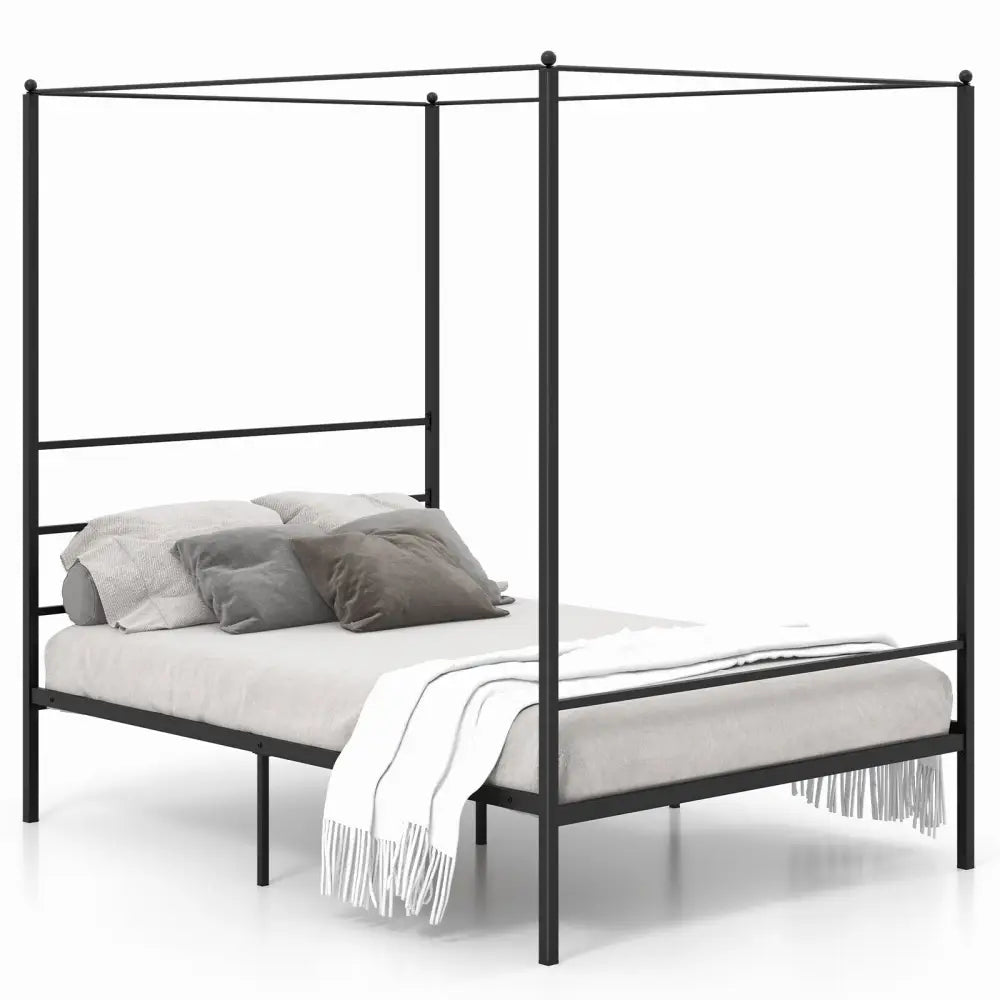 Twin/Full/Queen Size Metal Canopy Bed Frame with Slat Support-Full Size - Black - Simple Bed Frame