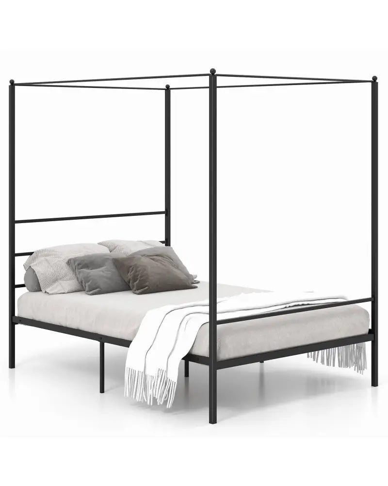 Twin/Full/Queen Size Metal Canopy Bed Frame with Slat Support-Full Size - Black - Simple Bed Frame