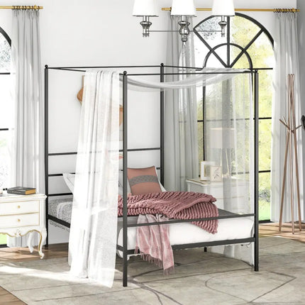 Twin/Full/Queen Size Metal Canopy Bed Frame with Slat Support-Full Size - Black - Simple Bed Frame