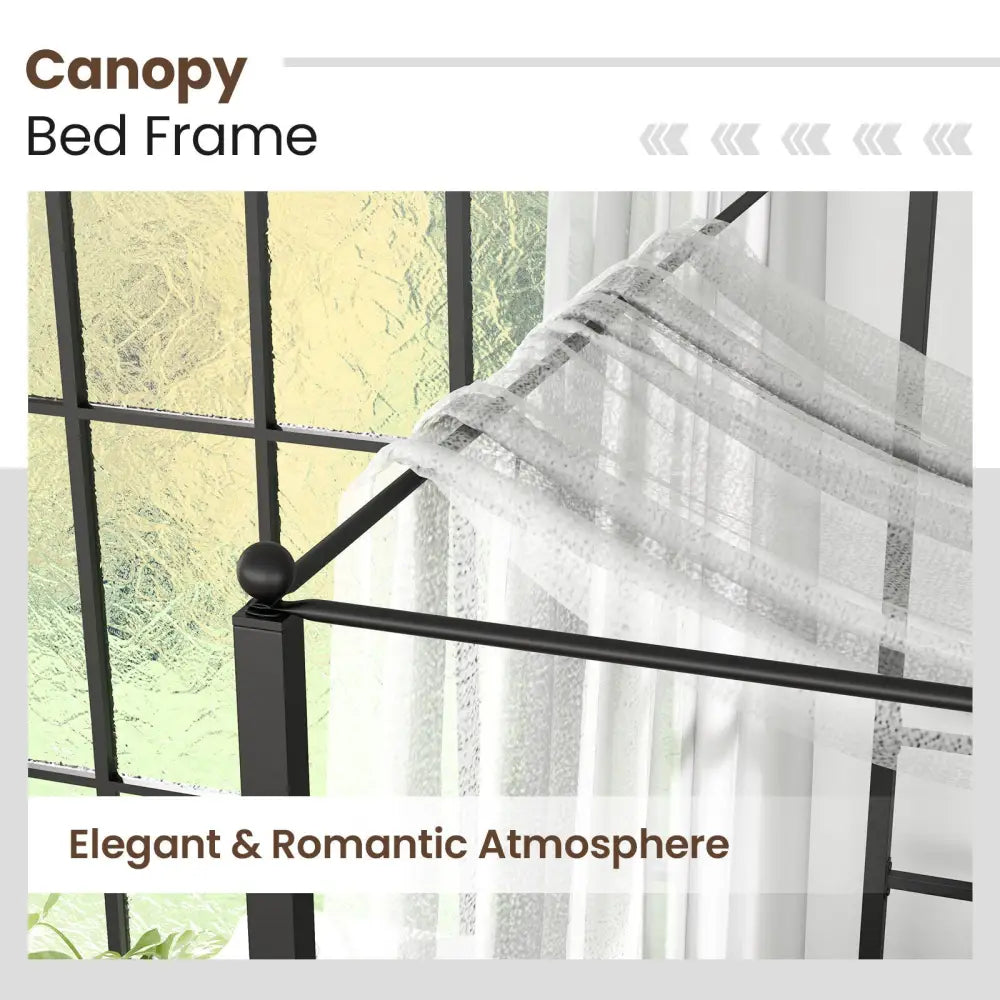 Twin/Full/Queen Size Metal Canopy Bed Frame with Slat Support-Twin Size - Black - Simple Bed Frame
