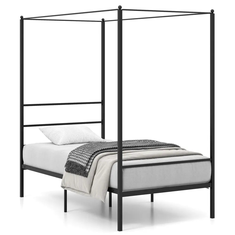 Twin/Full/Queen Size Metal Canopy Bed Frame with Slat Support-Twin Size - Black - Simple Bed Frame
