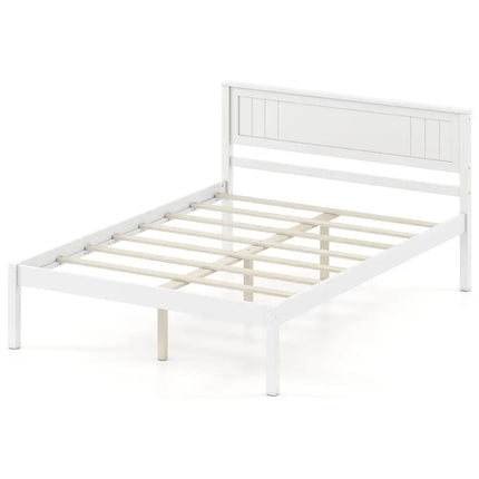 Twin/Full/Queen Size Sturdy Wooden Bed Frame with Headboard and Slat Support-Full Size - White - Simple Bed Frame