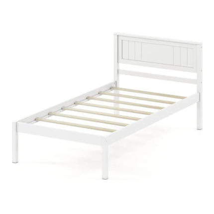 Twin/Full/Queen Size Sturdy Wooden Bed Frame with Headboard and Slat Support-Twin Size - White - Simple Bed Frame