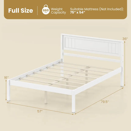 Twin/Full/Queen Size Sturdy Wooden Bed Frame with Headboard and Slat Support-Full Size - White - Simple Bed Frame