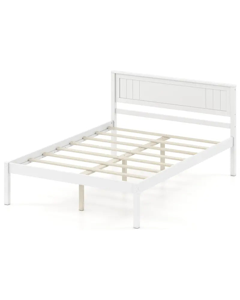 Twin/Full/Queen Size Sturdy Wooden Bed Frame with Headboard and Slat Support-Full Size - White - Simple Bed Frame