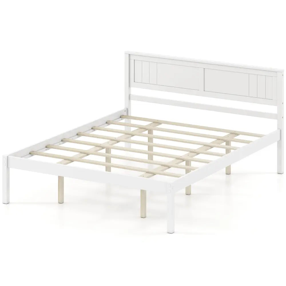 Twin/Full/Queen Size Sturdy Wooden Bed Frame with Headboard and Slat Support-Queen Size - White - Simple Bed Frame