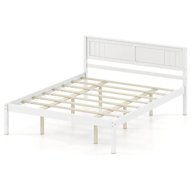 Twin/Full/Queen Size Sturdy Wooden Bed Frame with Headboard and Slat Support-Twin Size - White - Simple Bed Frame