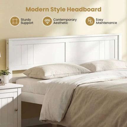 Twin/Full/Queen Size Sturdy Wooden Bed Frame with Headboard and Slat Support-Queen Size - White - Simple Bed Frame