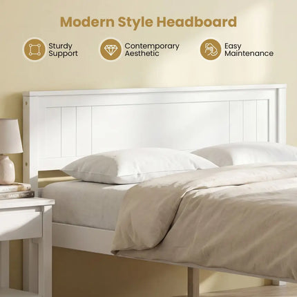 Twin/Full/Queen Size Sturdy Wooden Bed Frame with Headboard and Slat Support-Full Size - White - Simple Bed Frame