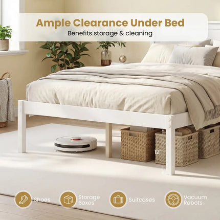 Twin/Full/Queen Size Sturdy Wooden Bed Frame with Headboard and Slat Support-Full Size - White - Simple Bed Frame