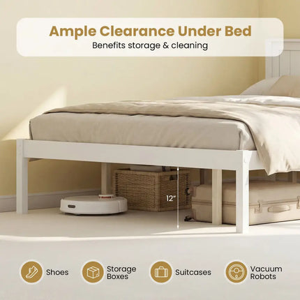 Twin/Full/Queen Size Sturdy Wooden Bed Frame with Headboard and Slat Support-Queen Size - White - Simple Bed Frame