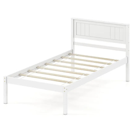 Twin/Full/Queen Size Sturdy Wooden Bed Frame with Headboard and Slat Support-Twin Size - White - Simple Bed Frame