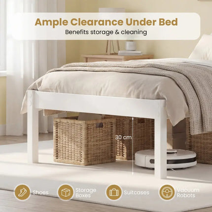 Twin/Full/Queen Size Sturdy Wooden Bed Frame with Headboard and Slat Support-Twin Size - White - Simple Bed Frame