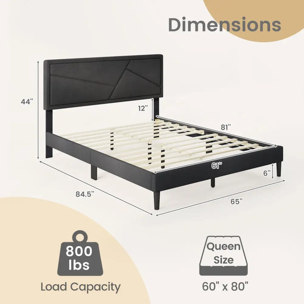 Twin/Full/Queen Size Upholstered Platform Bed Frame with High Headboard-Queen Size - Gray - Simple Bed Frame