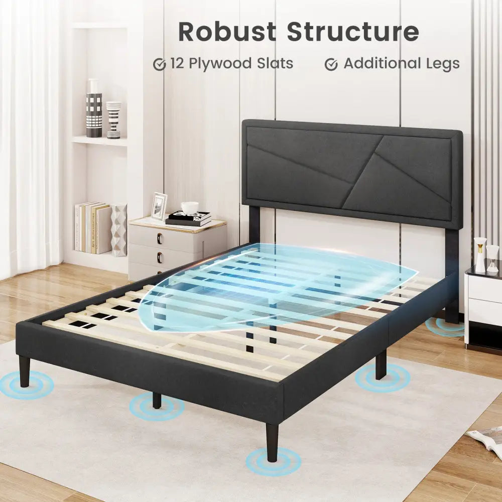 Twin/Full/Queen Size Upholstered Platform Bed Frame with High Headboard-Full Size - Gray - Simple Bed Frame