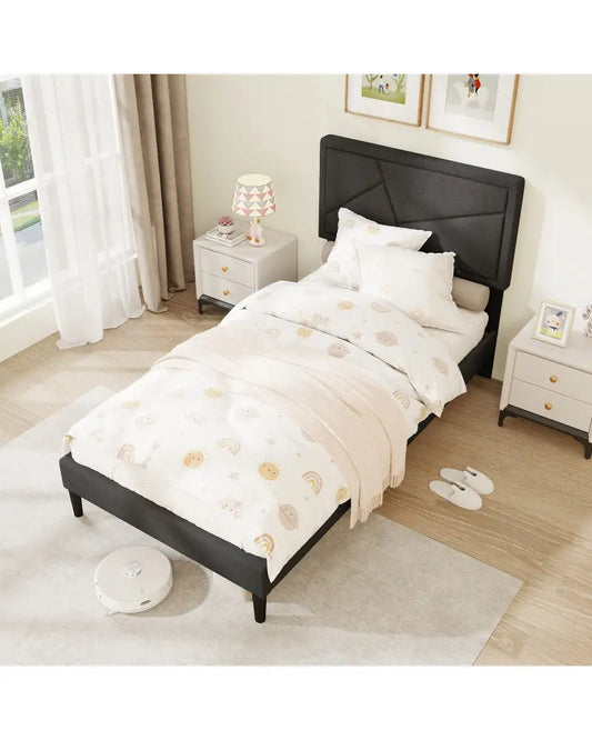 Twin/Full/Queen Size Upholstered Platform Bed Frame with High Headboard-Twin - Gray - Simple Bed Frame