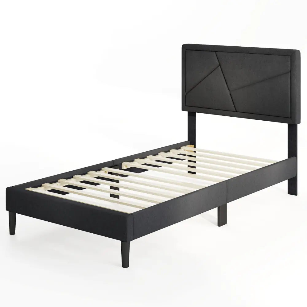 Twin/Full/Queen Size Upholstered Platform Bed Frame with High Headboard-Twin - Gray - Simple Bed Frame