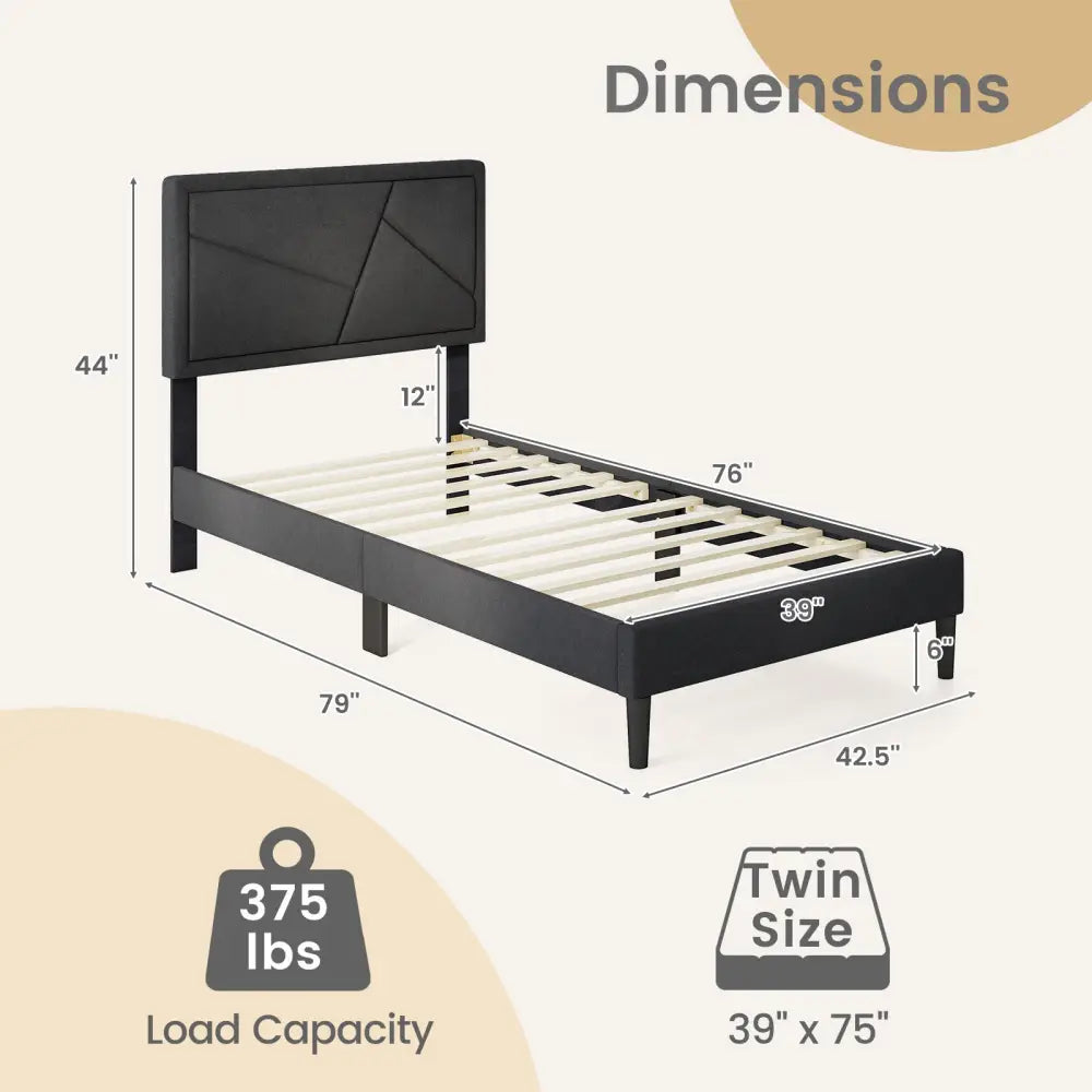 Twin/Full/Queen Size Upholstered Platform Bed Frame with High Headboard-Twin - Gray - Simple Bed Frame