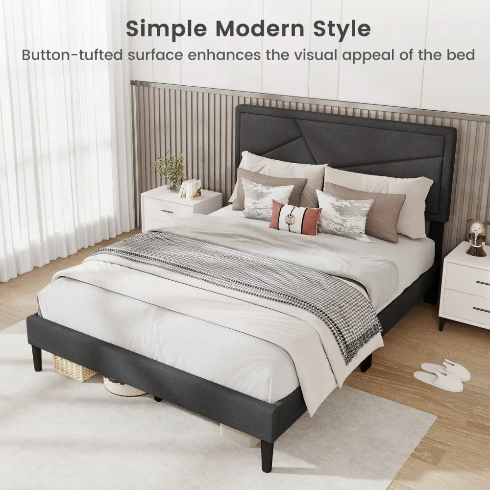 Twin/Full/Queen Size Upholstered Platform Bed Frame with High Headboard-Full Size - Gray - Simple Bed Frame