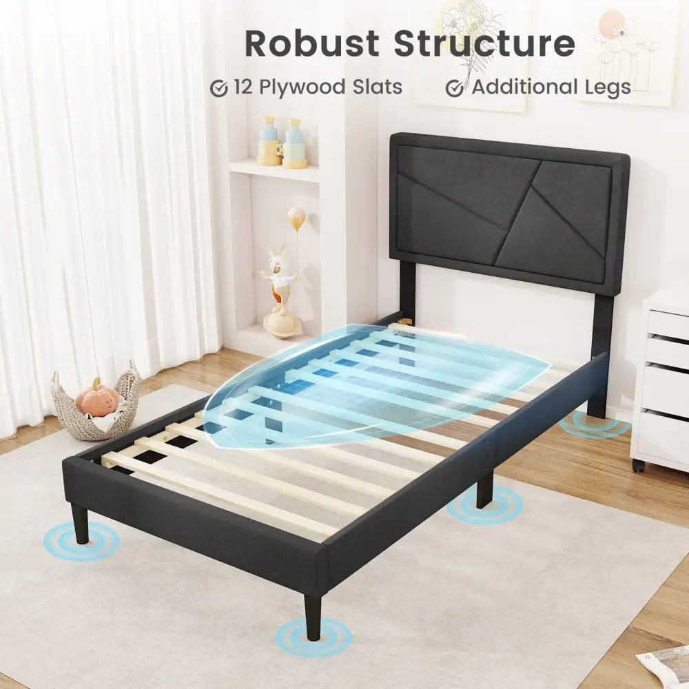 Twin/Full/Queen Size Upholstered Platform Bed Frame with High Headboard-Twin - Gray - Simple Bed Frame