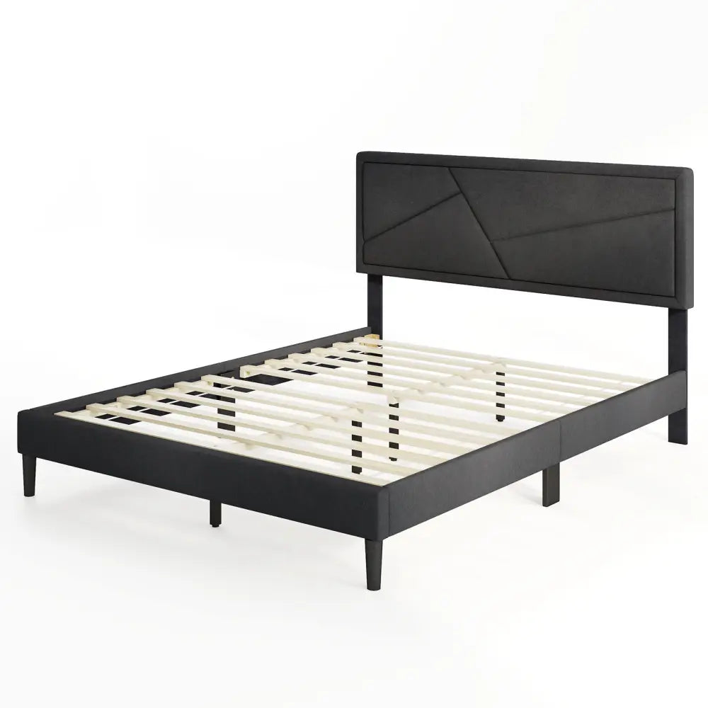 Twin/Full/Queen Size Upholstered Platform Bed Frame with High Headboard-Queen Size - Gray - Simple Bed Frame