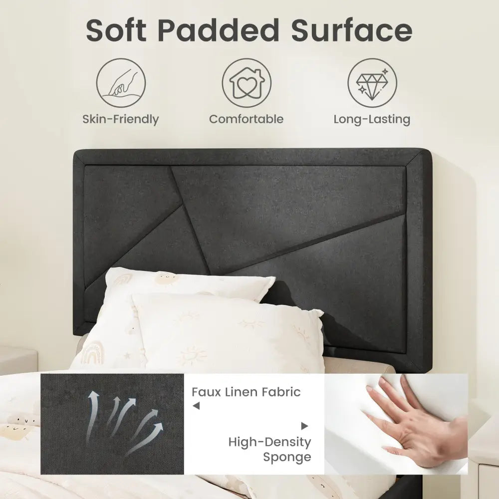 Twin/Full/Queen Size Upholstered Platform Bed Frame with High Headboard-Twin - Gray - Simple Bed Frame