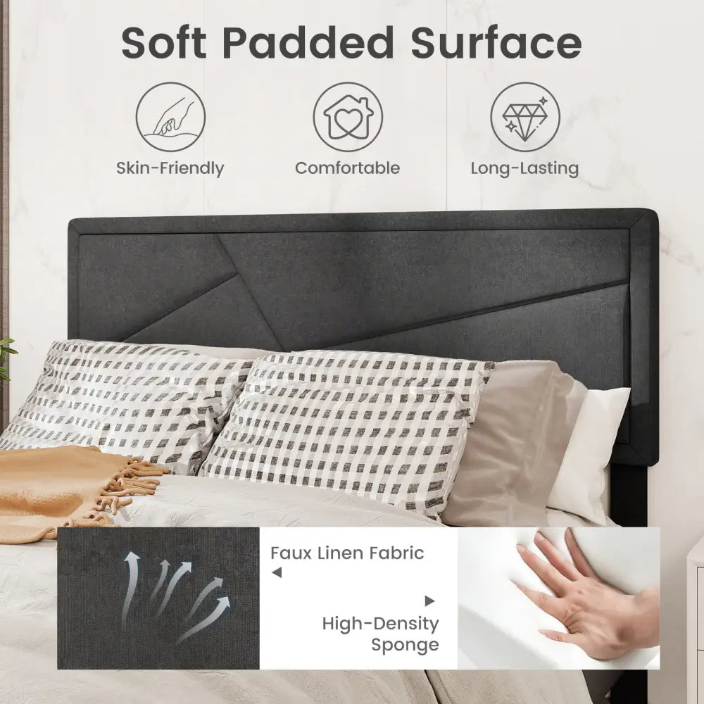 Twin/Full/Queen Size Upholstered Platform Bed Frame with High Headboard-Queen Size - Gray - Simple Bed Frame
