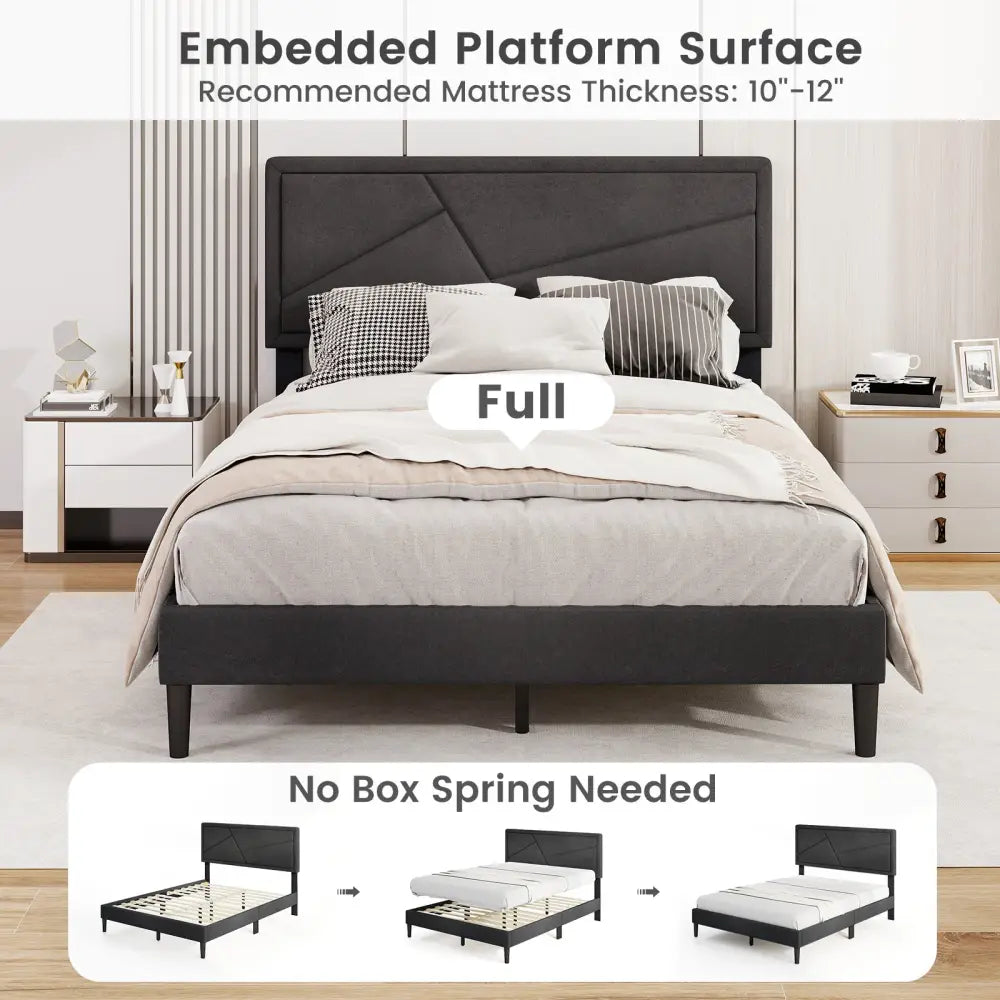 Twin/Full/Queen Size Upholstered Platform Bed Frame with High Headboard-Full Size - Gray - Simple Bed Frame