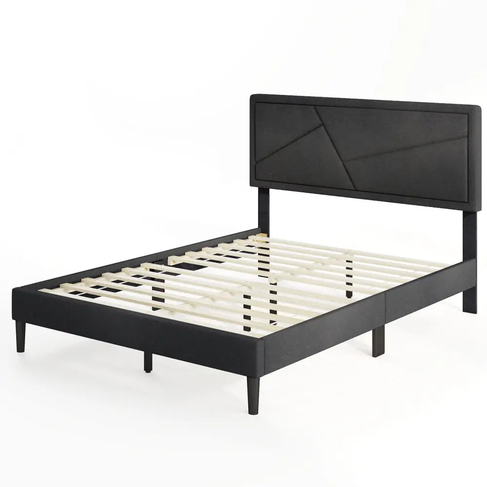 Twin/Full/Queen Size Upholstered Platform Bed Frame with High Headboard-Full Size - Gray - Simple Bed Frame