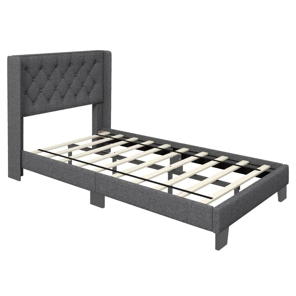 Twin/Full/Queen Size Upholstered Platform Bed with Button Tufted Headboard-Twin Size - Gray - Simple Bed Frame