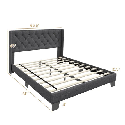 Twin/Full/Queen Size Upholstered Platform Bed with Button Tufted Headboard-Queen Size - Gray - Simple Bed Frame