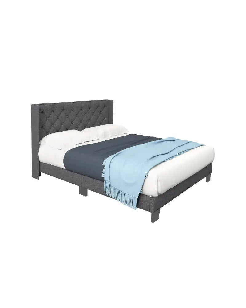 Twin/Full/Queen Size Upholstered Platform Bed with Button Tufted Headboard-Queen Size - Gray - Simple Bed Frame