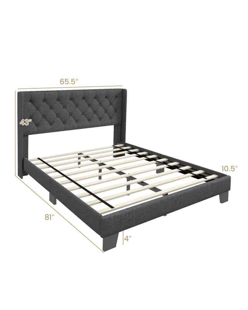 Twin/Full/Queen Size Upholstered Platform Bed with Button Tufted Headboard-Queen Size - Gray - Simple Bed Frame