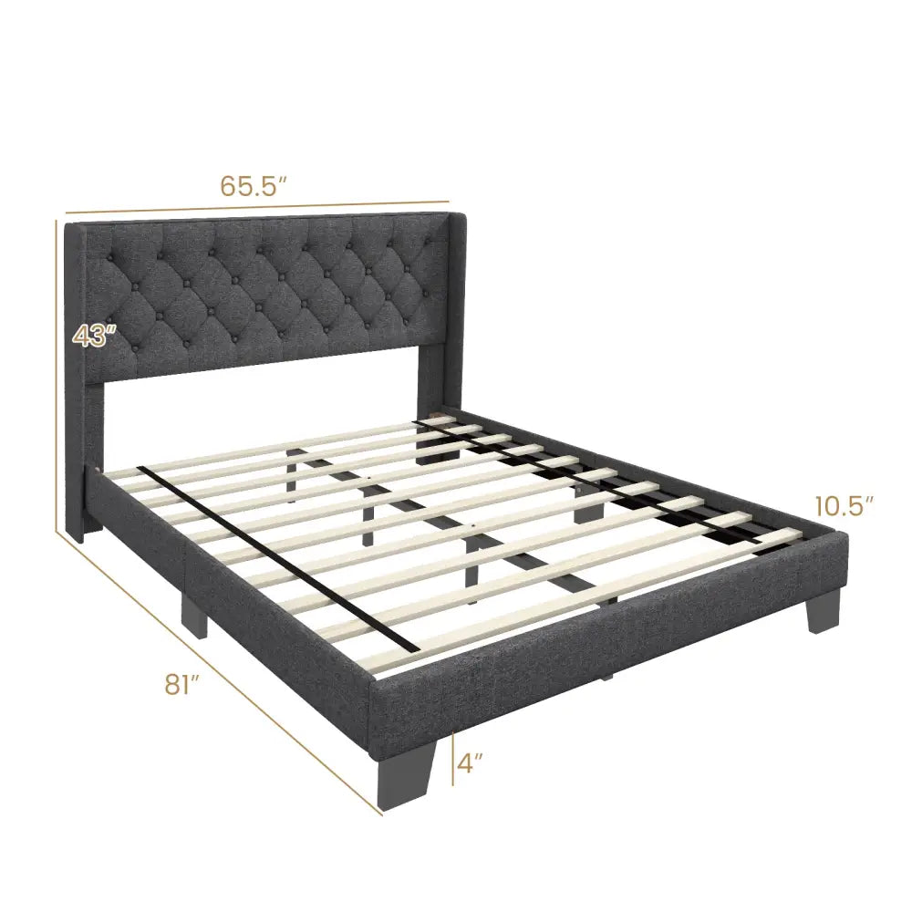 Twin/Full/Queen Size Upholstered Platform Bed with Button Tufted Headboard-Queen Size - Gray - Simple Bed Frame