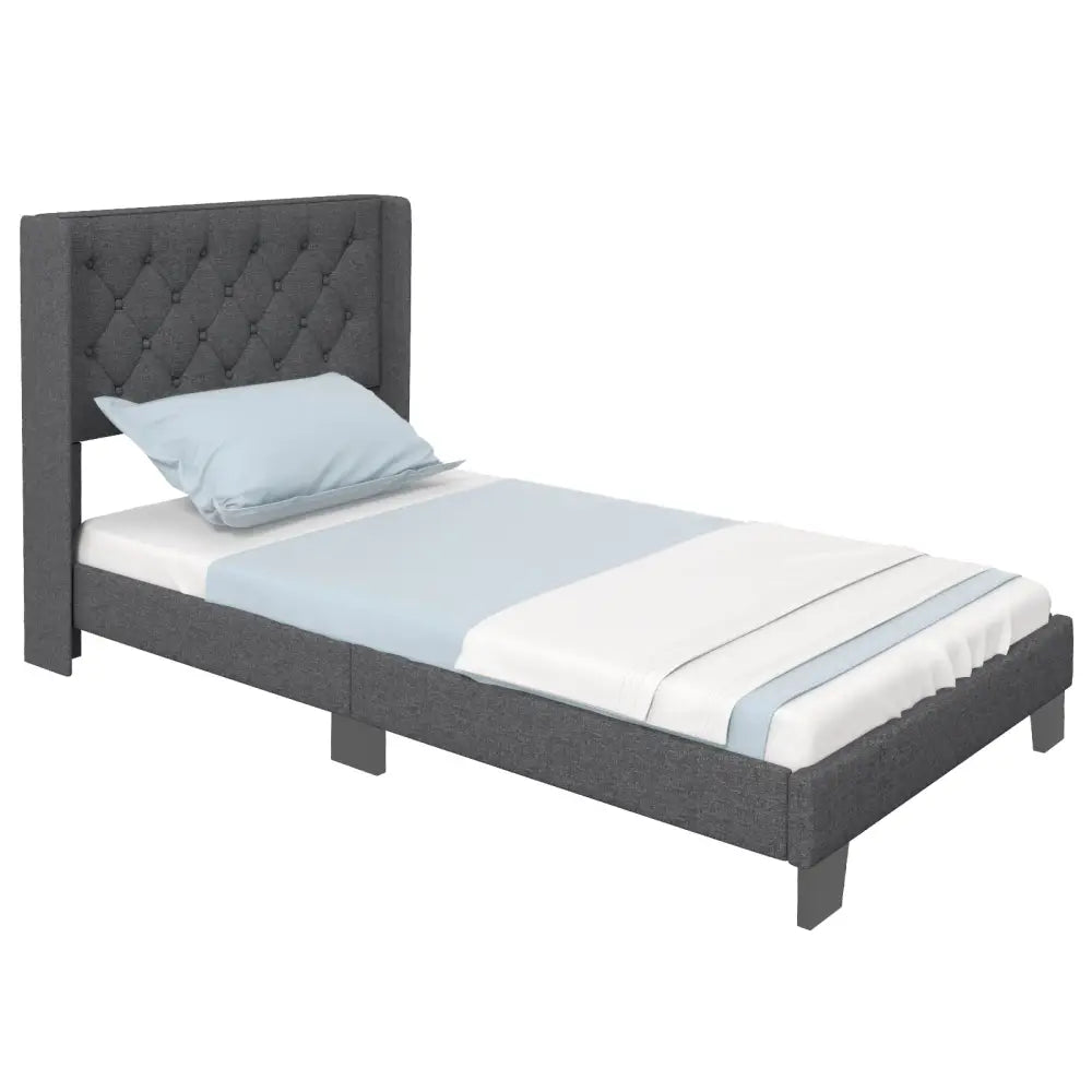 Twin/Full/Queen Size Upholstered Platform Bed with Button Tufted Headboard-Twin Size - Gray - Simple Bed Frame