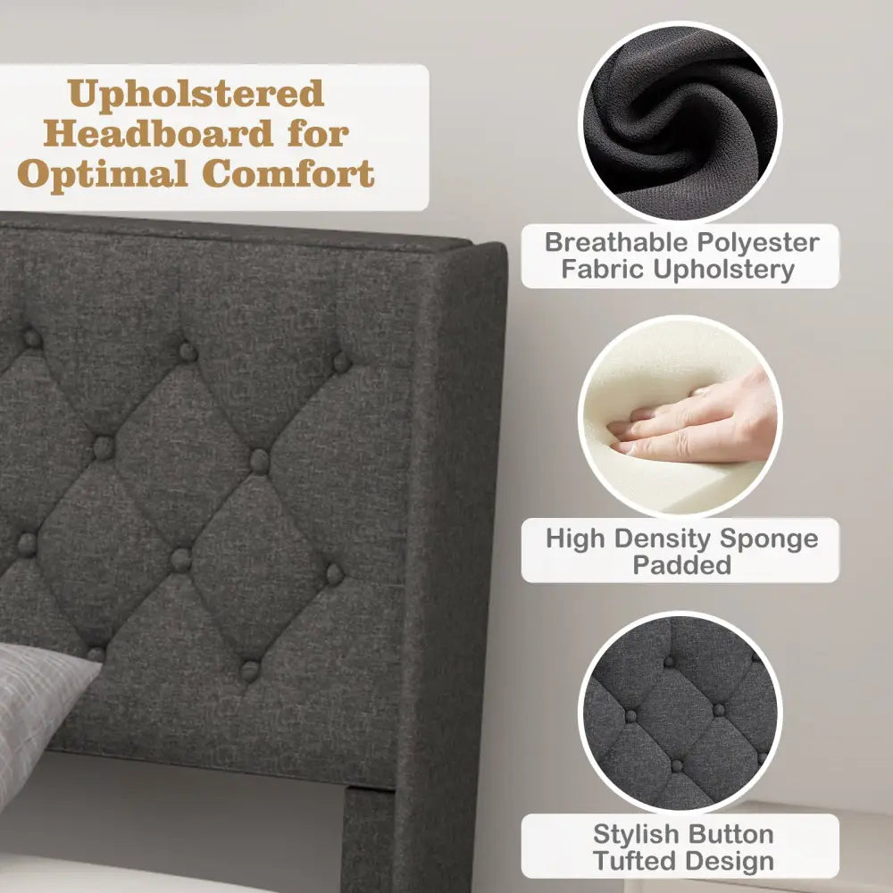 Twin/Full/Queen Size Upholstered Platform Bed with Button Tufted Headboard-Twin Size - Gray - Simple Bed Frame