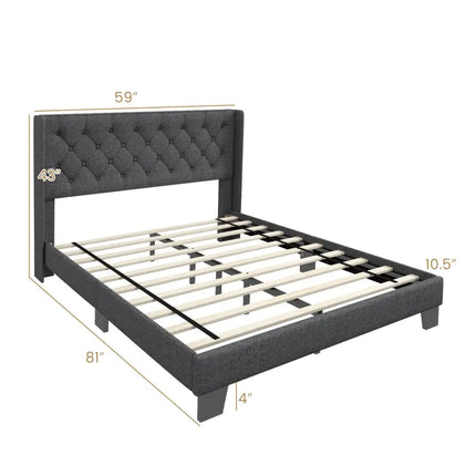 Twin/Full/Queen Size Upholstered Platform Bed with Button Tufted Headboard-Full Size - Gray - Simple Bed Frame