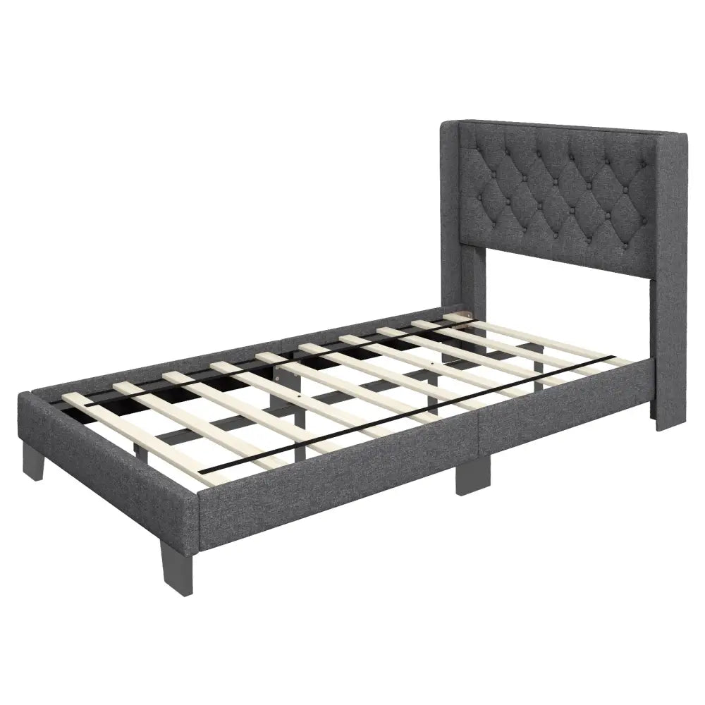Twin/Full/Queen Size Upholstered Platform Bed with Button Tufted Headboard-Twin Size - Gray - Simple Bed Frame