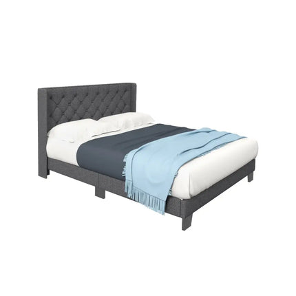 Twin/Full/Queen Size Upholstered Platform Bed with Button Tufted Headboard-Queen Size - Gray - Simple Bed Frame