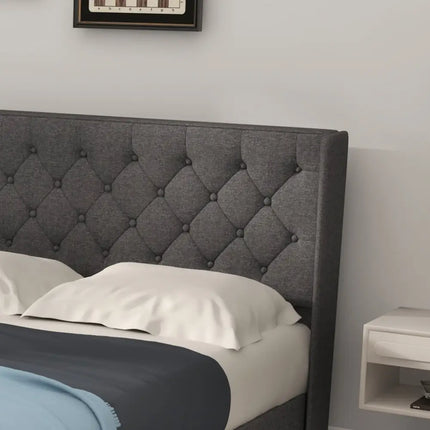 Twin/Full/Queen Size Upholstered Platform Bed with Button Tufted Headboard-Full Size - Gray - Simple Bed Frame