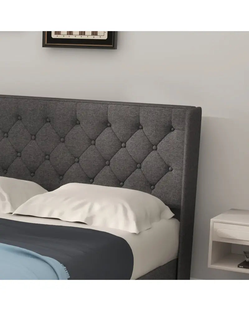 Twin/Full/Queen Size Upholstered Platform Bed with Button Tufted Headboard-Queen Size - Gray - Simple Bed Frame
