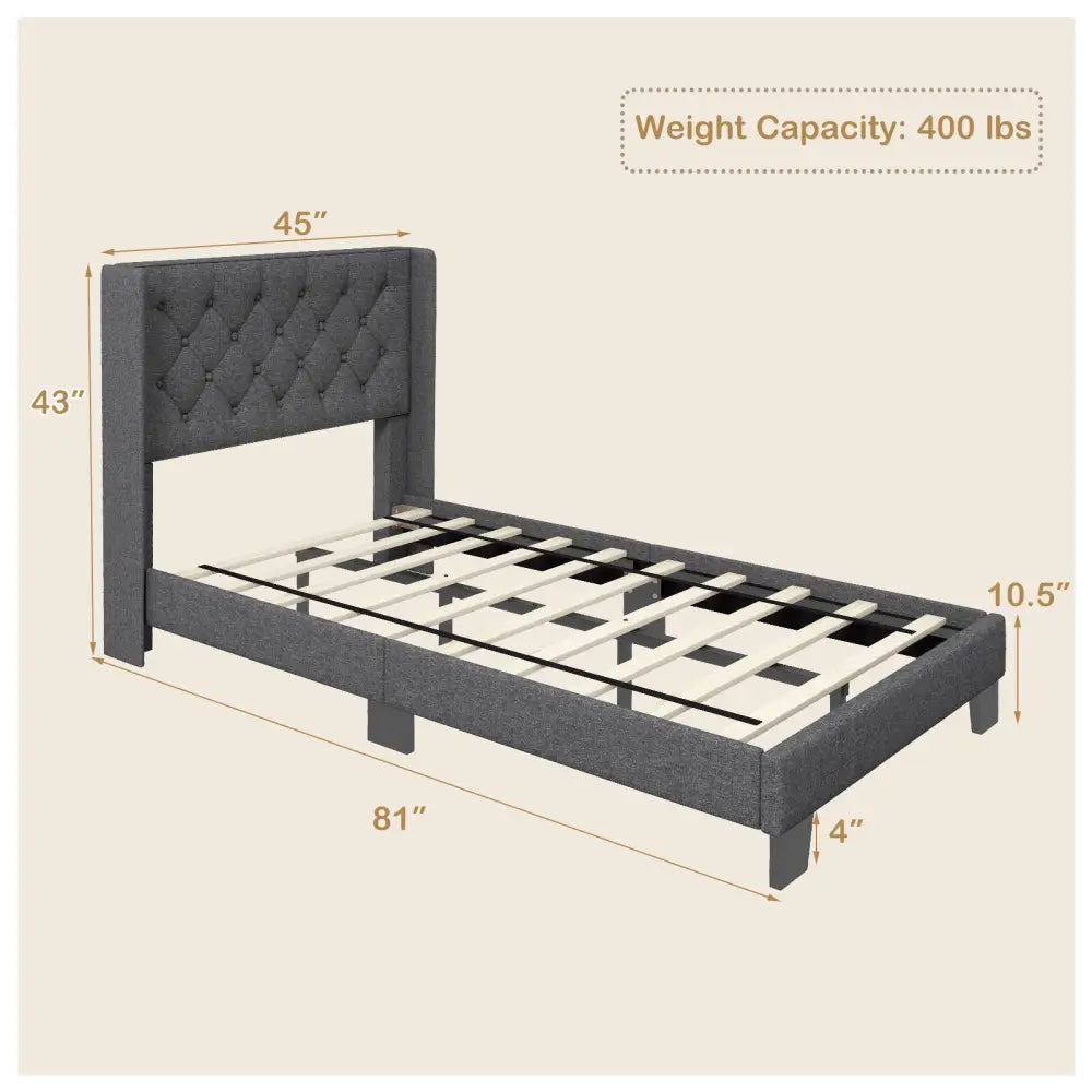 Twin/Full/Queen Size Upholstered Platform Bed with Button Tufted Headboard-Twin Size - Gray - Simple Bed Frame