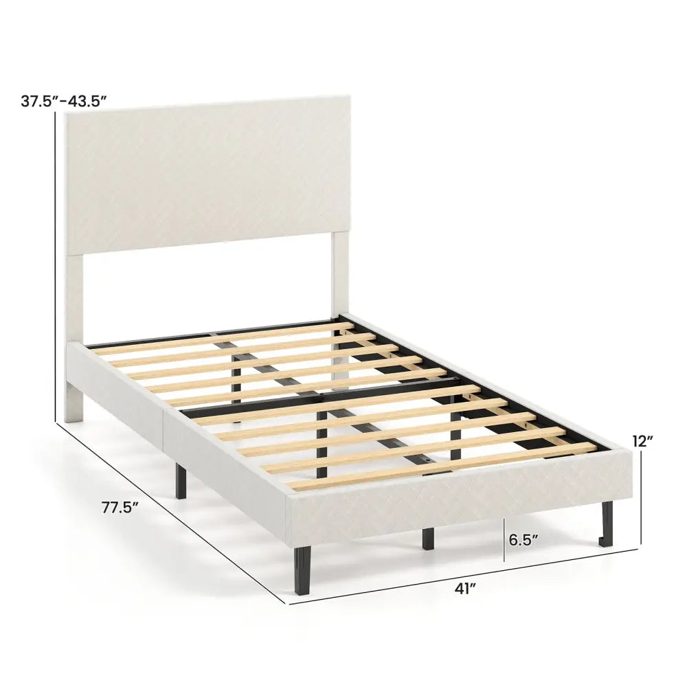 Twin/Full/Queen Size Velvet Bed Frame Upholstered Platform Bed with Chevron Headboard Beige-Twin - Simple Bed Frame