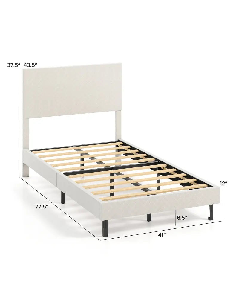 Twin/Full/Queen Size Velvet Bed Frame Upholstered Platform Bed with Chevron Headboard Beige-Twin - Simple Bed Frame