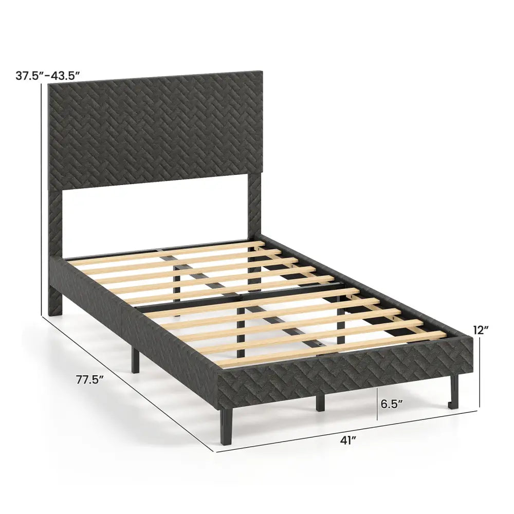 Twin/Full/Queen Size Velvet Bed Frame Upholstered Platform Bed with Chevron Headboard Gray-Twin - Simple Bed Frame