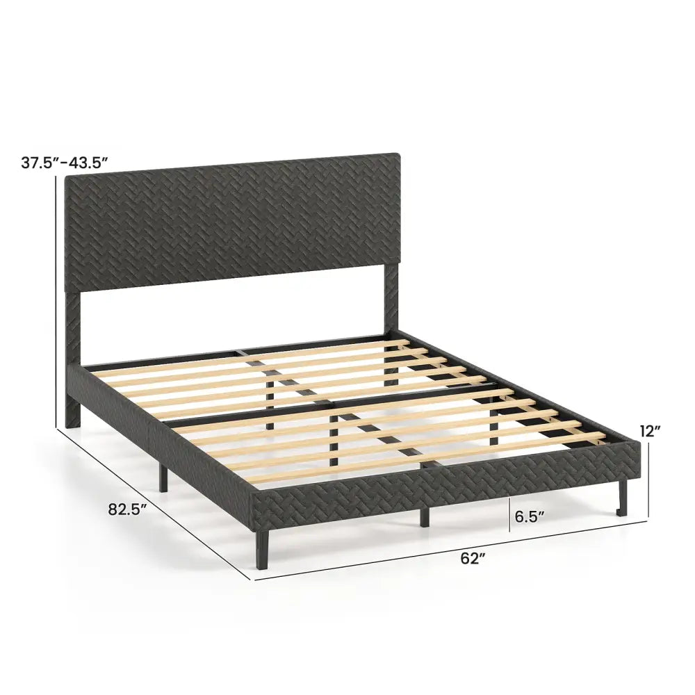 Twin/Full/Queen Size Velvet Bed Frame Upholstered Platform Bed with Chevron Headboard Gray-Queen - Simple Bed Frame