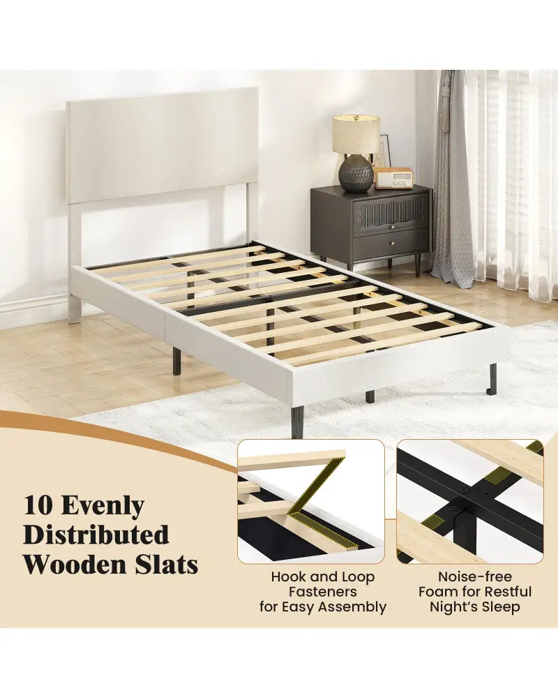 Twin/Full/Queen Size Velvet Bed Frame Upholstered Platform Bed with Chevron Headboard Beige-Twin - Simple Bed Frame