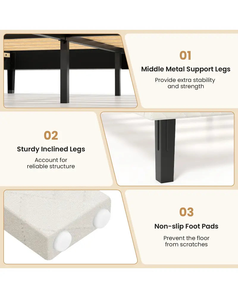 Twin/Full/Queen Size Velvet Bed Frame Upholstered Platform Bed with Chevron Headboard Beige-Twin - Simple Bed Frame