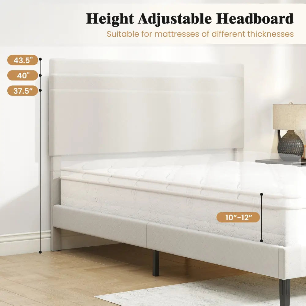 Twin/Full/Queen Size Velvet Bed Frame Upholstered Platform Bed with Chevron Headboard Beige-Full - Simple Bed Frame